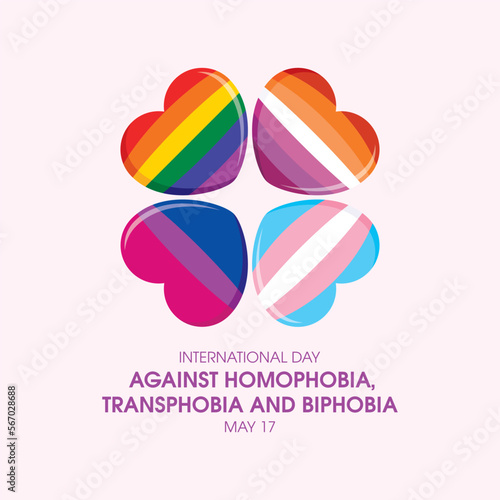 International Day Against Homophobia  Transphobia and Biphobia vector. Different LGBT pride flag in heart shape icon set vector. Gay Pride love symbol. May 17. Important day