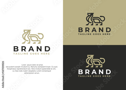 modern lion logo. Editable heraldic big cat emblem designs for your business