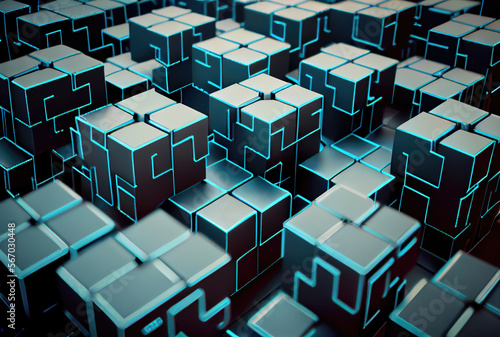 Abstract cubes for block chain concept. Technology and business concept. Generative AI