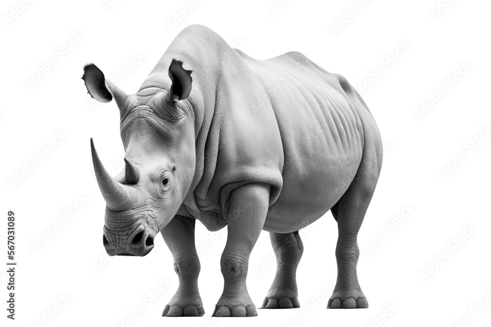 Rhino isolated on white, png, generative ai Rhino isolated on white, png, generative ai