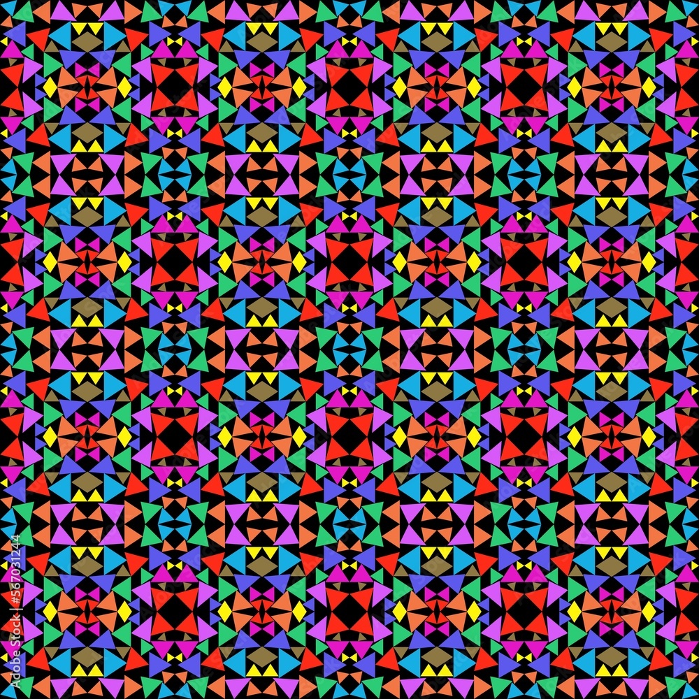 Triangle, Many beautiful colors, With black background, Pattern, Used as background image.