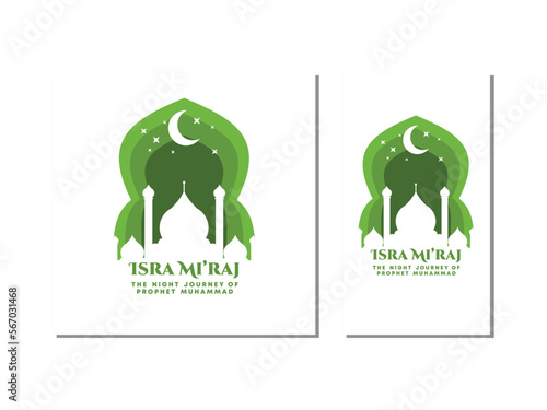 Isra and Mi'raj Greeting with Mosque and Paper style, fit for Instagram story and feed banner