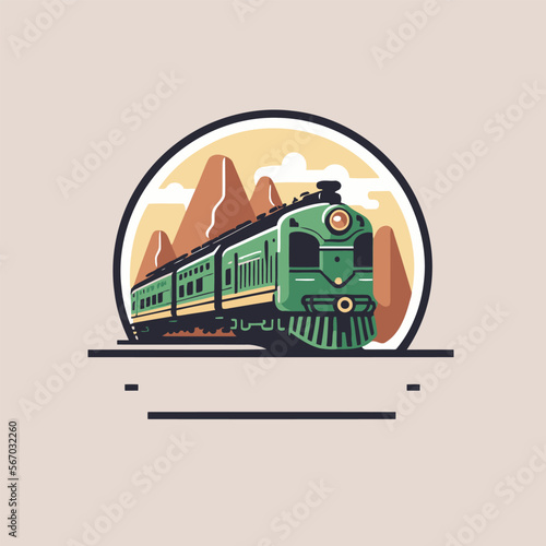 train rail logo symbol flat color vector illustration locomotive