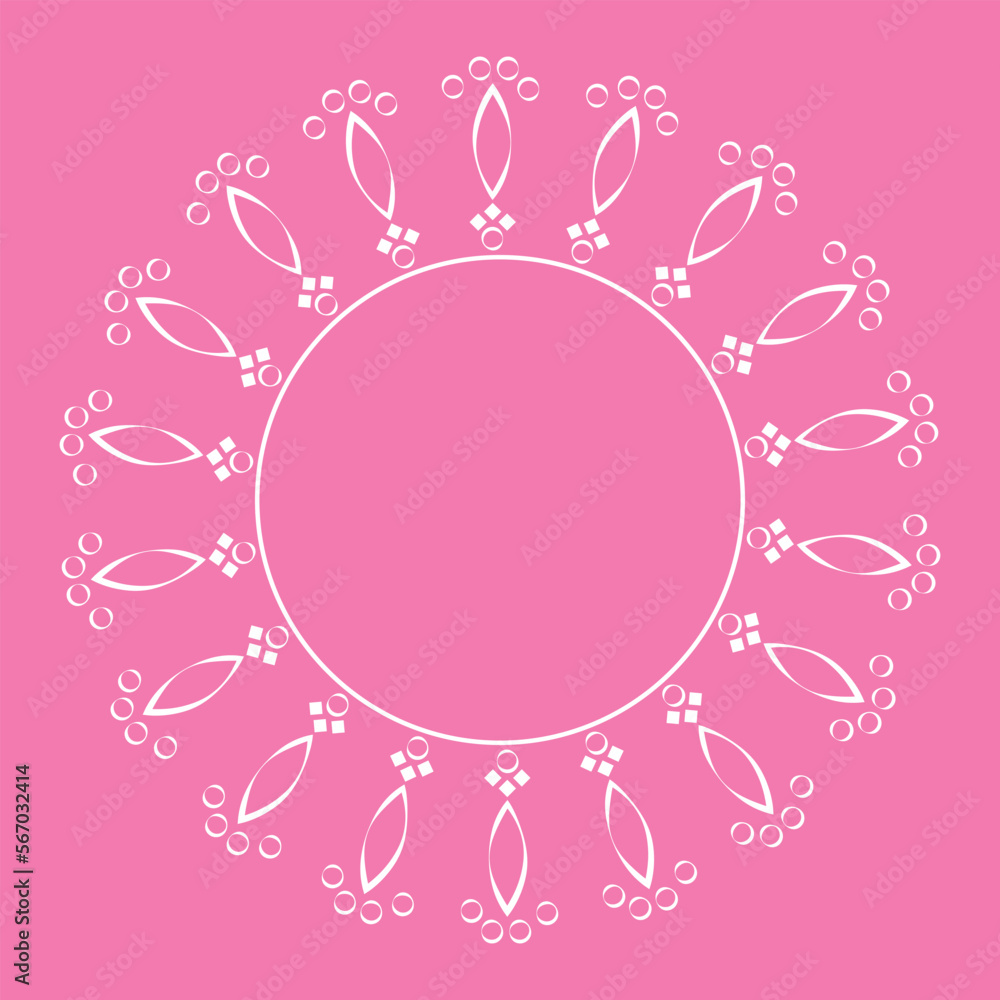 White Mandala shape on pink background. 