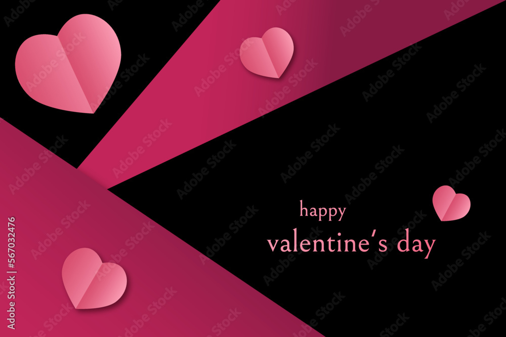 Happy valentines day. Pink hearts on valentines background. Romantic red and pink background. Vector computer graphics, postcards, frame leaflet, web banner