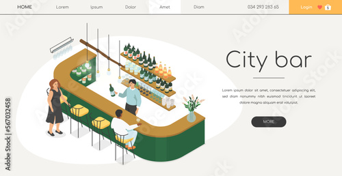 City bar - modern colorful isometric web banner