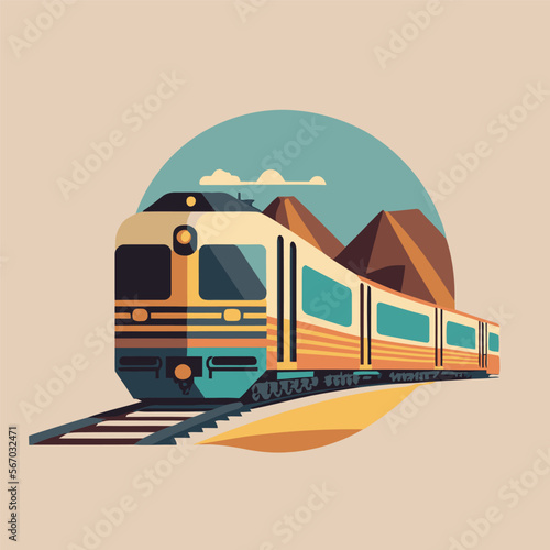 train rail logo symbol flat color vector illustration locomotive