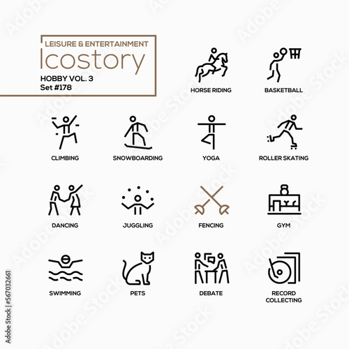 Active hobbies and sports - line design style icons set
