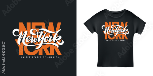 Ney York city t-shirt design typography. Modern trendy apparel calligraphy print. Hand drawn New York lettering inscription. Vector vintage illustration.