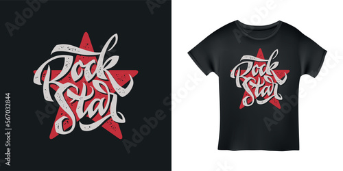 Rockstar word t-shirt design typography. Creative hand drawn lettering art. Rock related text. Vector vintage illustration.
