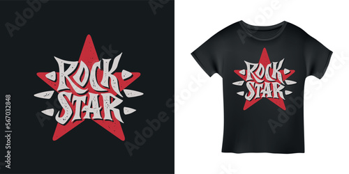 Rockstar word t-shirt design typography. Creative hand drawn lettering art. Rock related text. Vector vintage illustration.