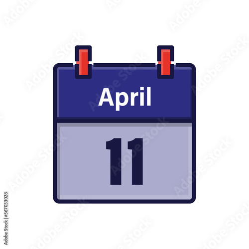 April 11, Calendar icon. Day, month. Meeting appointment time. Event schedule date. Flat vector illustration.