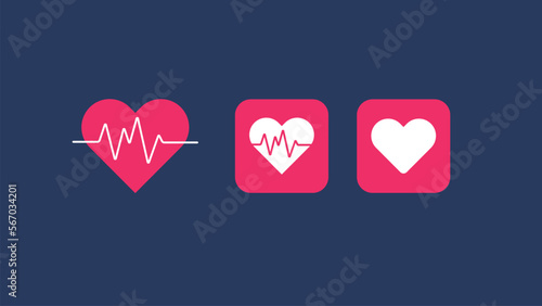 heart and heartbeat icon. Red heart pulse medical icon/illustration. Cardiogram, healthcare, health, medical, electrocardiogram, EKG, ECG, heart rhythm, medicine