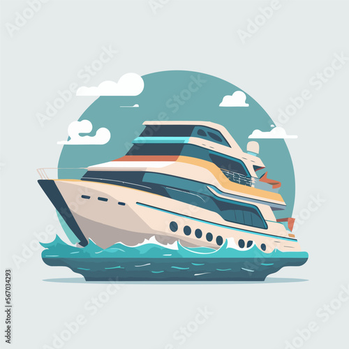 Party yacht. Marine luxury ship sailing vector illustration