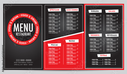 Restaurant menu red and black modern design template