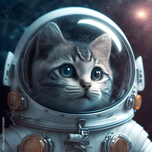 Portrait of a Blue Eyed Cat Astronaut in Space