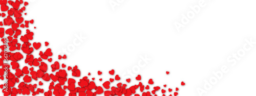 Fototapeta Naklejka Na Ścianę i Meble -  Love valentine background with red petals of hearts on white background. Vector banner, postcard, background.The 14th of February. Vector EPS 10