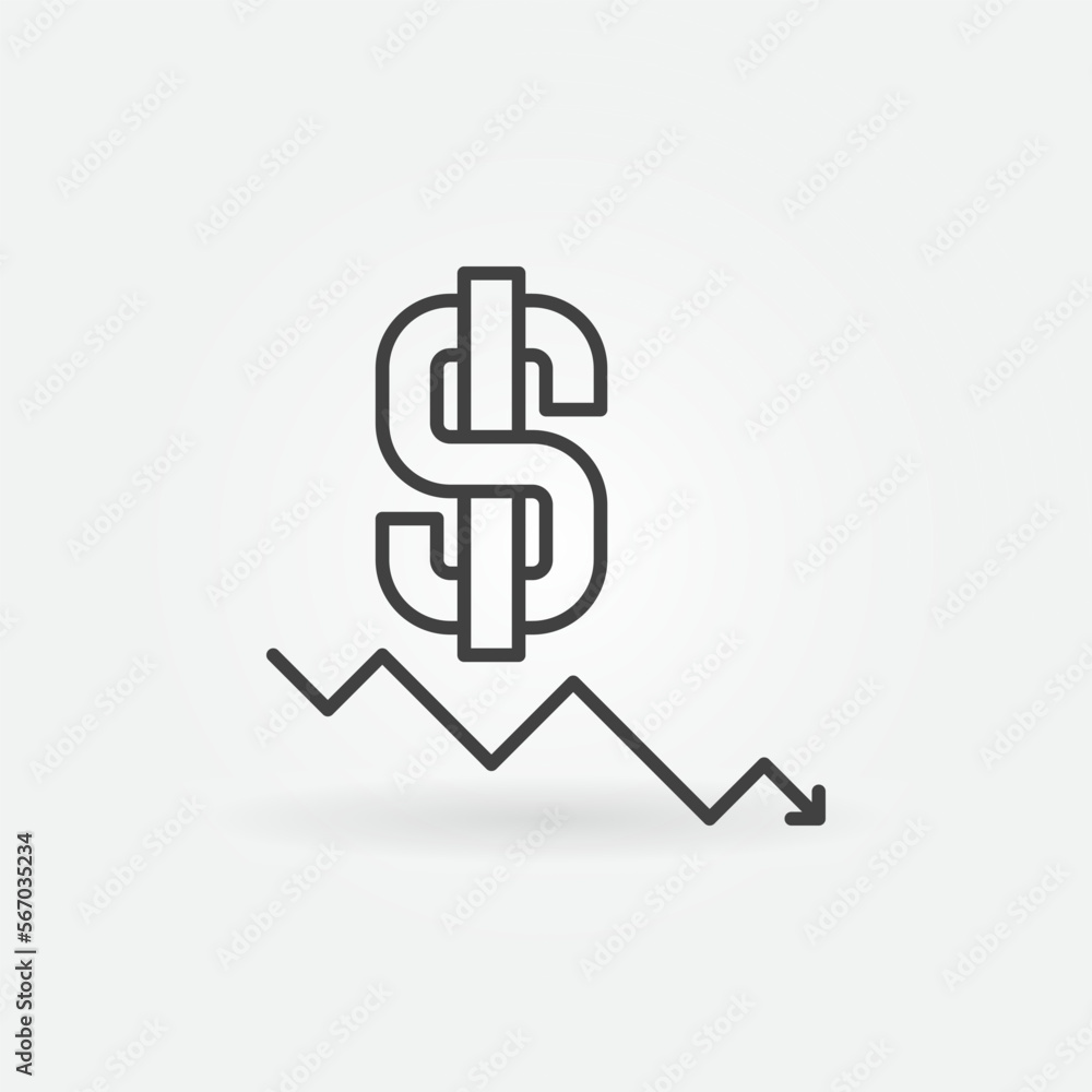 Dollar Devaluation Arrow vector Recession concept outline icon Dollar Devaluation Arrow vector Recession concept outline icon