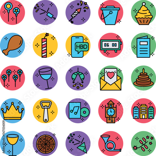 Party and celebration icons set, party vector icons, party icons pack, new year icons pack, event icons set, celebration icons set, vector icons set, icons set, party fill color icons pack