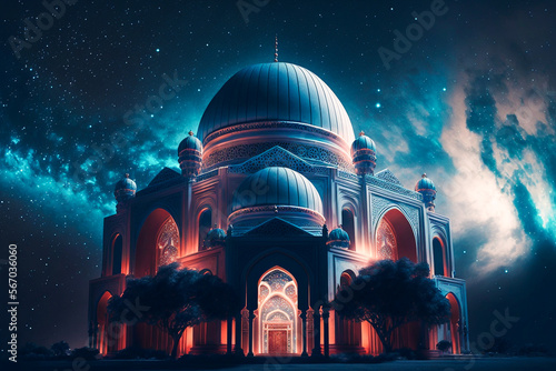 Ramadan kareem islamic Mosque with moonn.generative ai photo