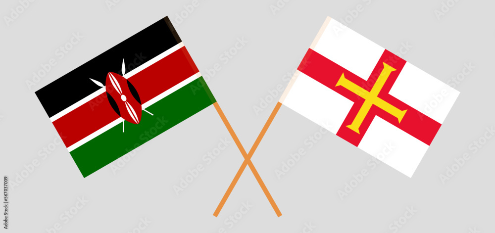 Crossed flags of Kenya and Bailiwick of Guernsey. Official colors. Correct proportion