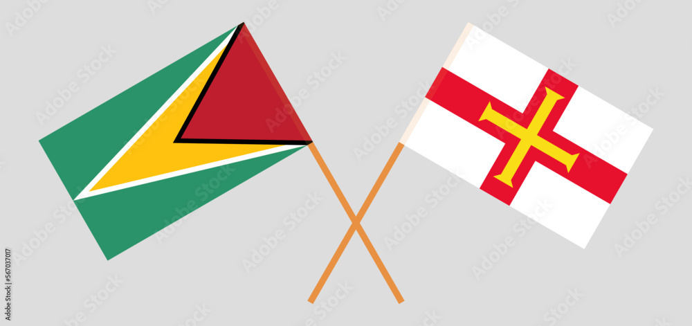Crossed flags of Guyana and Bailiwick of Guernsey. Official colors. Correct proportion
