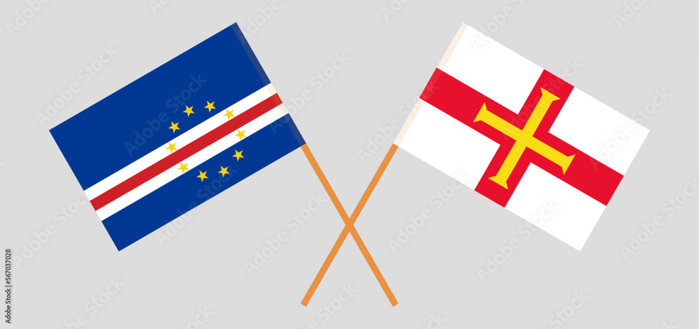 Crossed flags of Cape Verde and Bailiwick of Guernsey. Official colors. Correct proportion