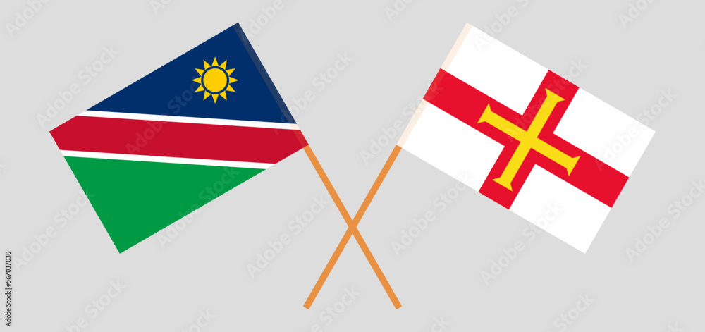 Crossed flags of Namibia and Bailiwick of Guernsey. Official colors. Correct proportion