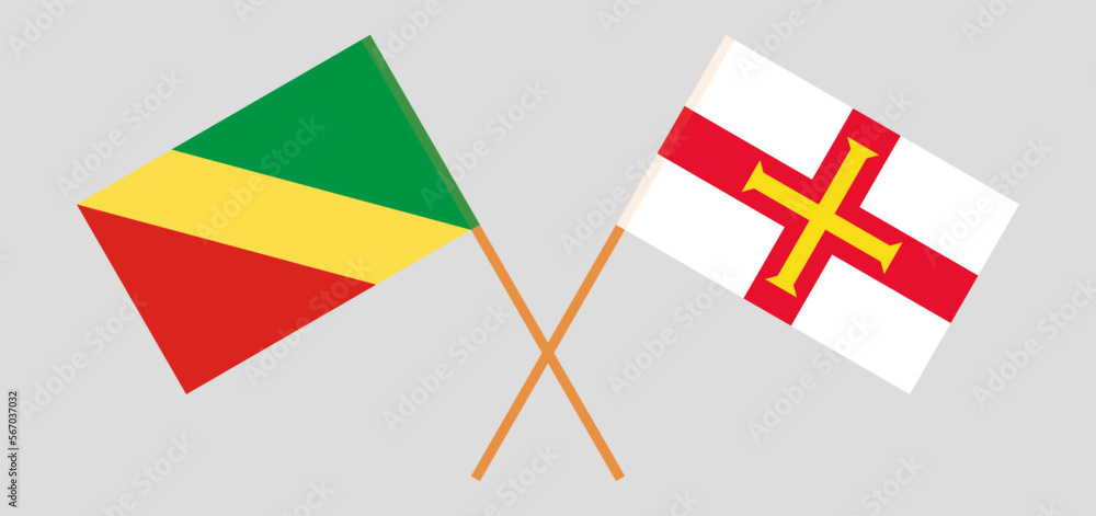 Crossed flags of Republic of the Congo and Bailiwick of Guernsey. Official colors. Correct proportion