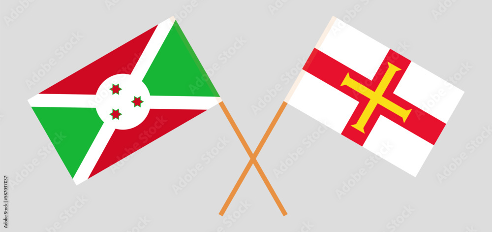 Crossed flags of Burundi and Bailiwick of Guernsey. Official colors. Correct proportion
