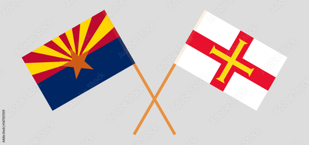 Crossed flags of the State of Arizona and Bailiwick of Guernsey. Official colors. Correct proportion