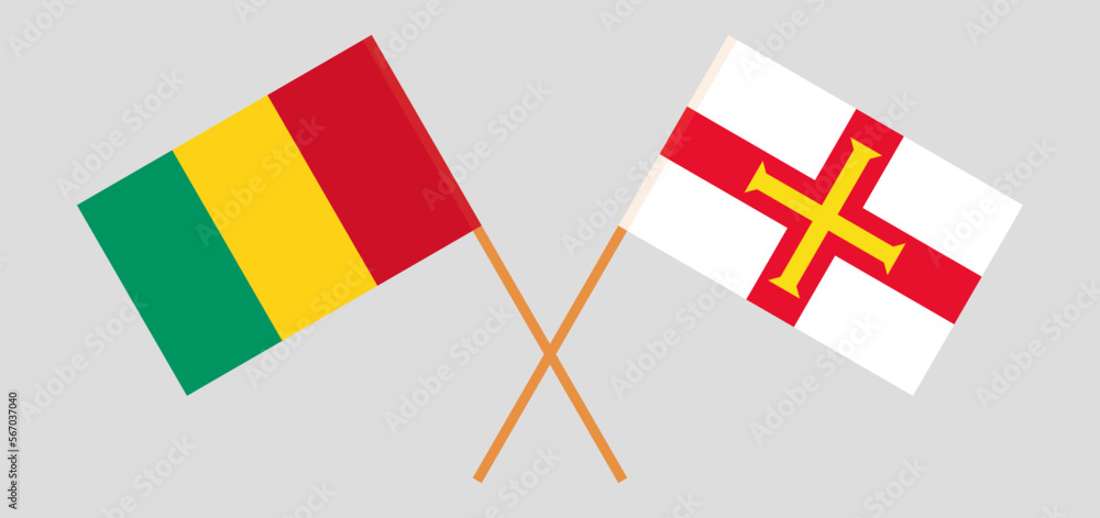 Crossed flags of Guinea and Bailiwick of Guernsey. Official colors. Correct proportion
