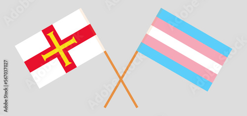 Crossed flags of Transgender Pride and Bailiwick of Guernsey. Official colors. Correct proportion