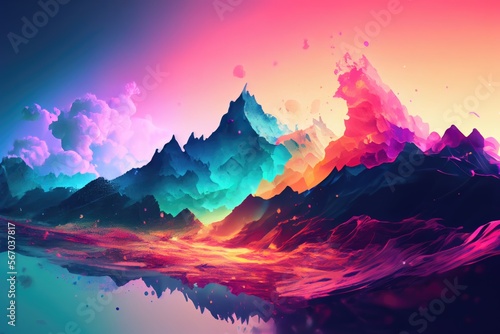 Abstract colorful mountain landscape background wallpaper. Generative AI 