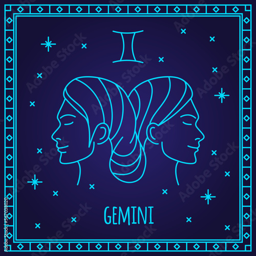 Gemini zodiac sign. Vector illustration of astrological symbol.