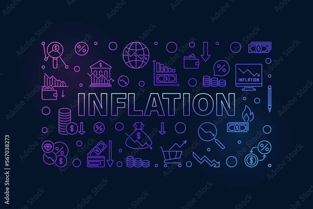Inflation horizontal thin line colorful banner - Financial Crisis concept vector illustration