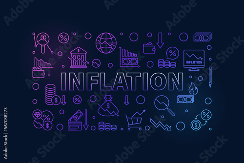 Inflation horizontal thin line colorful banner - Financial Crisis concept vector illustration