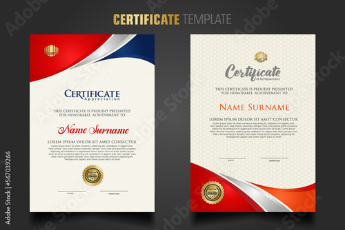 Modern certificate template with beautiful combination color on waving shape background