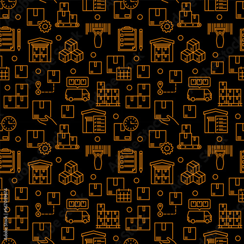 Inventory and Storage vector line seamless pattern. Logistics background
