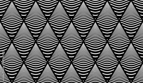Seamless Geometric Diamonds Pattern. Striped Lines Black and White Texture.