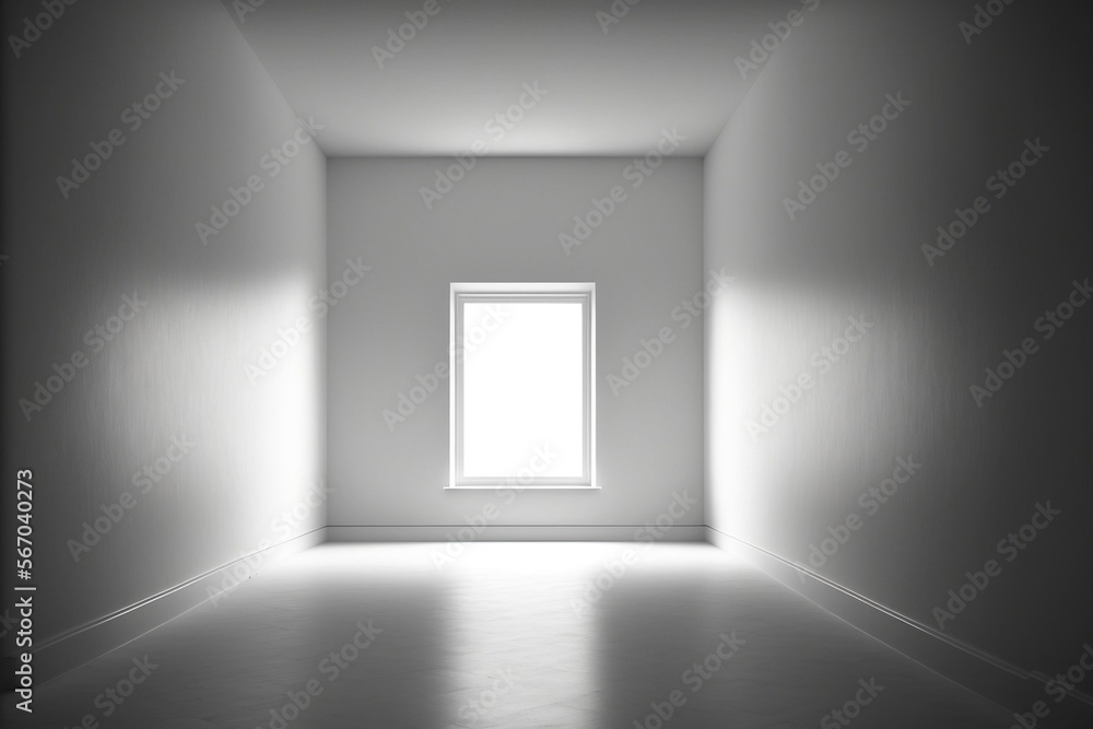 White Empty Room Interior with a Bright Window