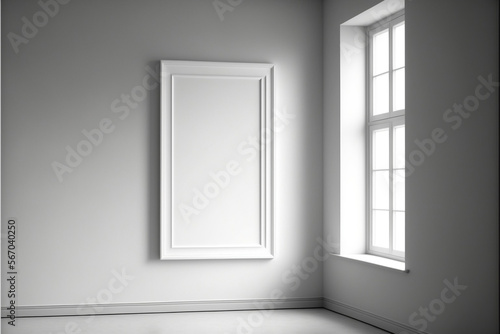 White Empty Scandinavian Style Room Interior with a White Picture Frame