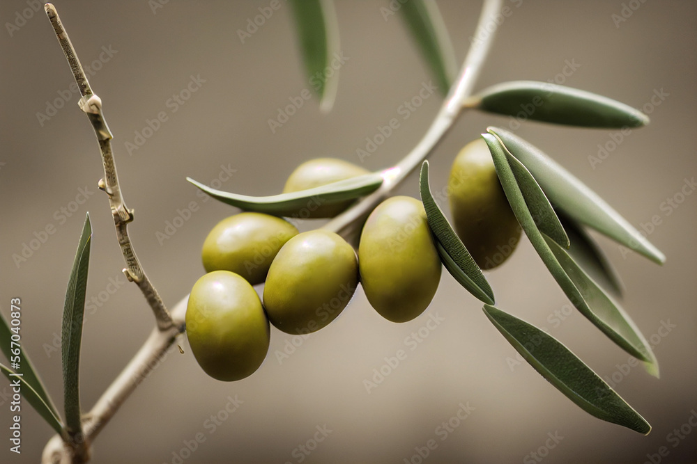 fresh green olives hang on a branch, generative AI fresh green olives hang on a branch, generative AI