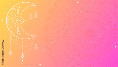Festive seamless background with moon sign and mandala.