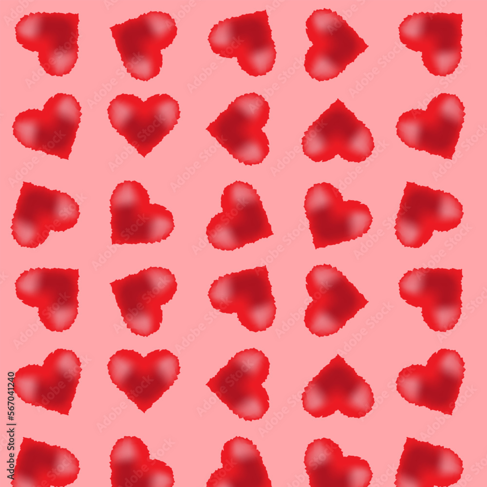 Seamless patern hearts with fuzzy edges, deformed. Textured Valentine's Day signs.Vector illustration