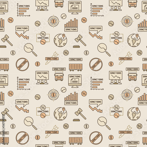 Sanctions vector colored seamless pattern. Financial Penalties creative background