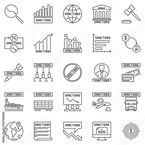 Sanctions outline icons set - Financial Penalties symbols