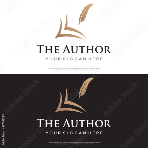 Vintage quill pen logo creative template design and with ink.Classic and luxury stationery illustration.