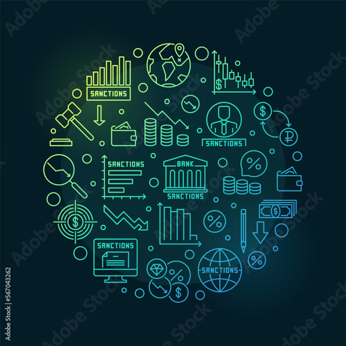 Sanctions vector outline colored banner - Financial Penalties creative illustration