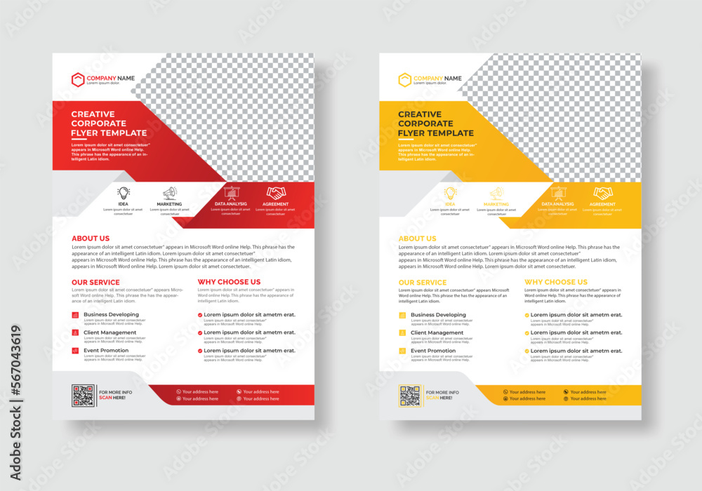 Business promotional flyer template with Red or yellow geometric shapes Business promotional flyer template with Red or yellow geometric shapes